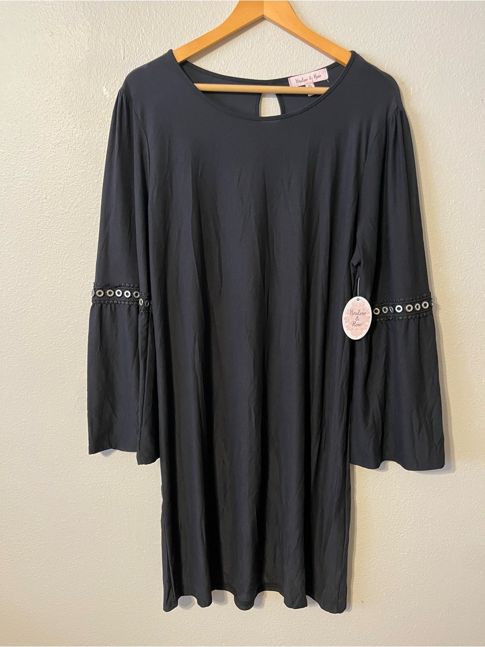 Lightweight Black Dress Bell Sleeves w/ Grommet Details Spring Fall XL NWT